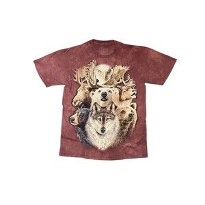The Mountain 2012 Wildlife Animal Tee Size M Red Dyed Wolf Eagle Bear Moose Y2K